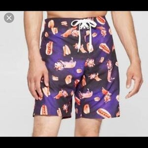 New men’s hot dog outer space swim trunks sz large